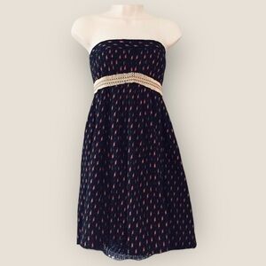 Rare Early Free People Strapless Boho Dress | Ikat-Style with Beaded Belt | Sz 6